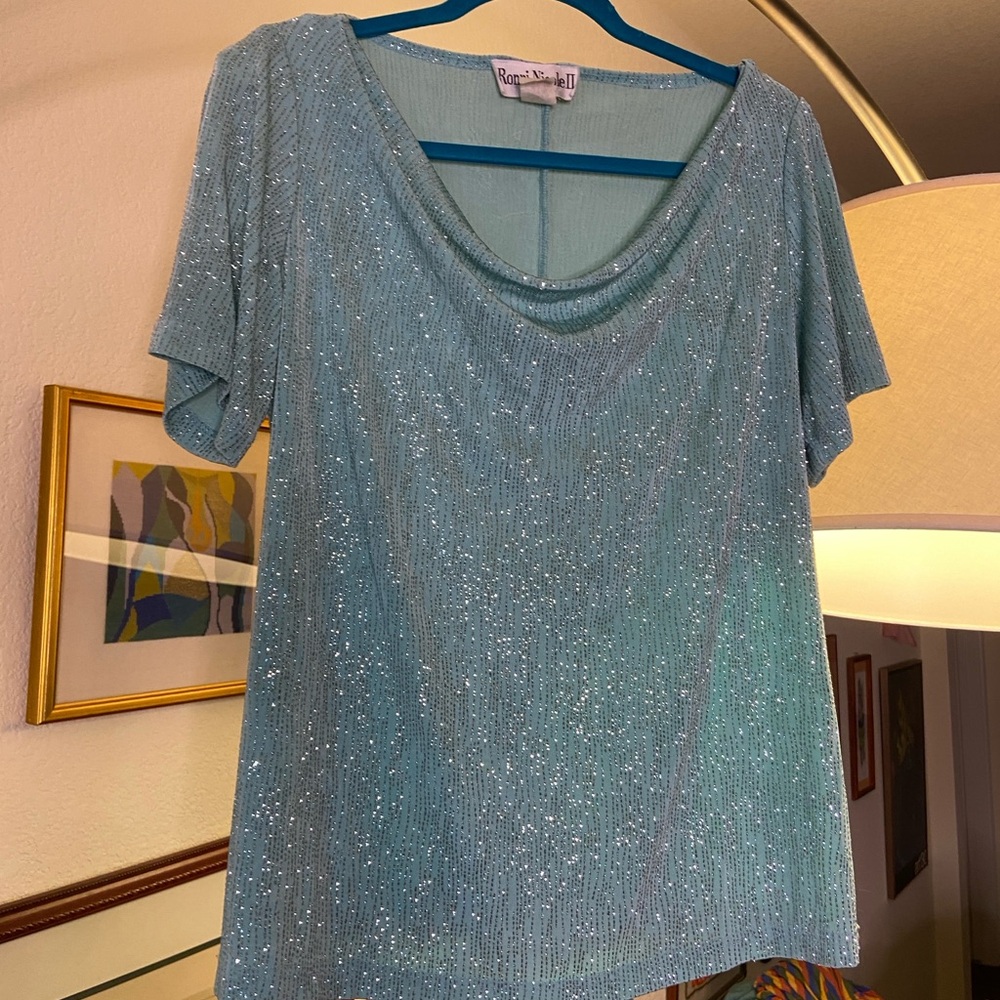 Ronni Nicole Light Blue Sparkle Top